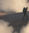 A Backpacker Hiking Through Early Morning Fog in Soft and Breathable Alpaca Long Sleeve Shirt – PAKA Apparel