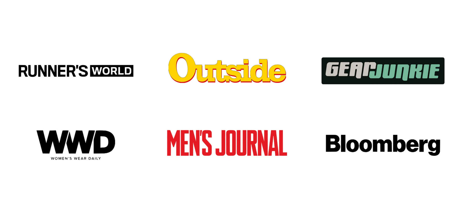 Logos of Runner’s World, Outside, GearJunkie, WWD, Men’s Journal, and Bloomberg