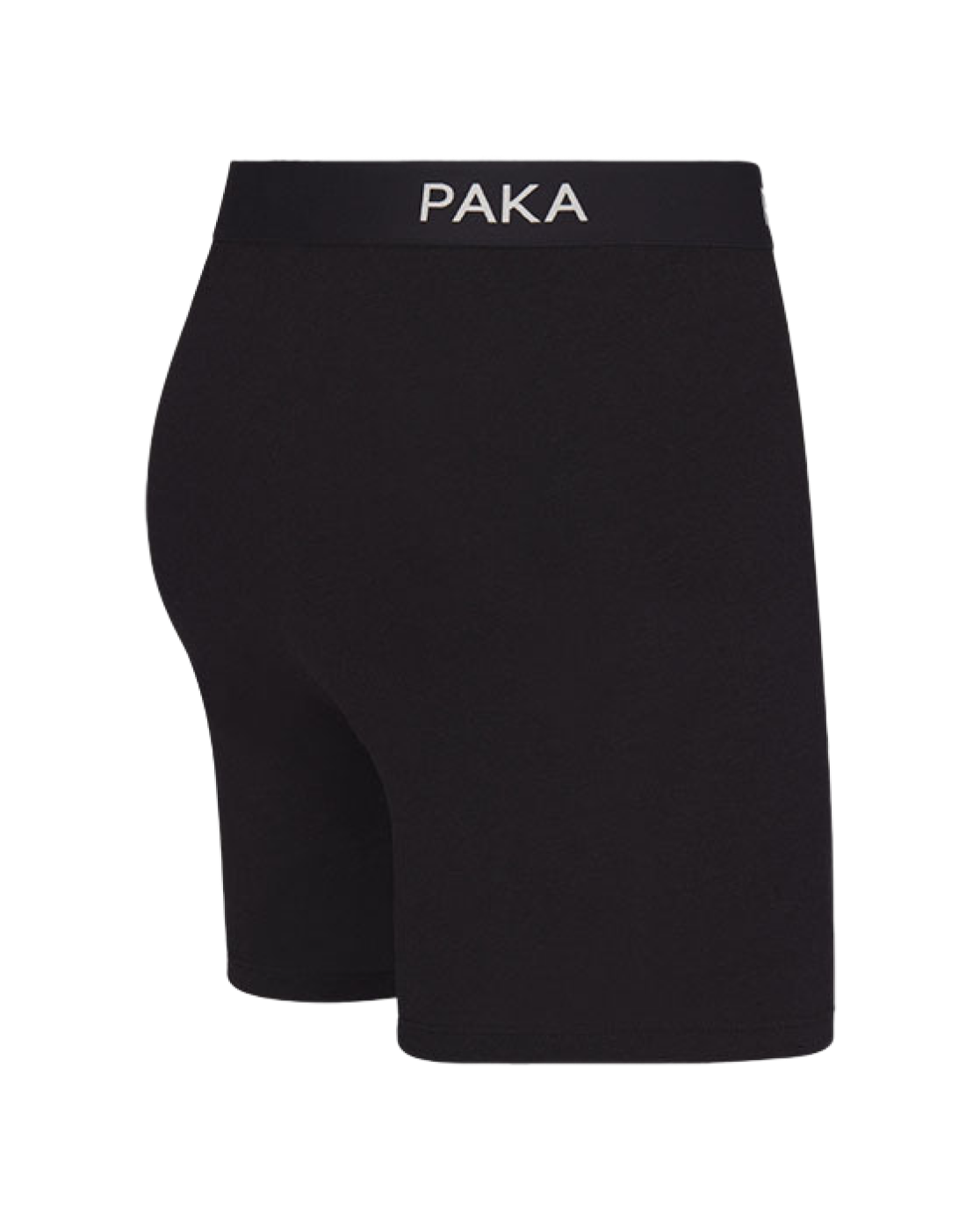 Side view of Men’s Essential Boxer Brief in black showcasing wide PAKA logo waistband on white background