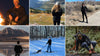People hiking, trail running, and skiing in a collage of mountain outdoor scenes showcasing PAKA apparel