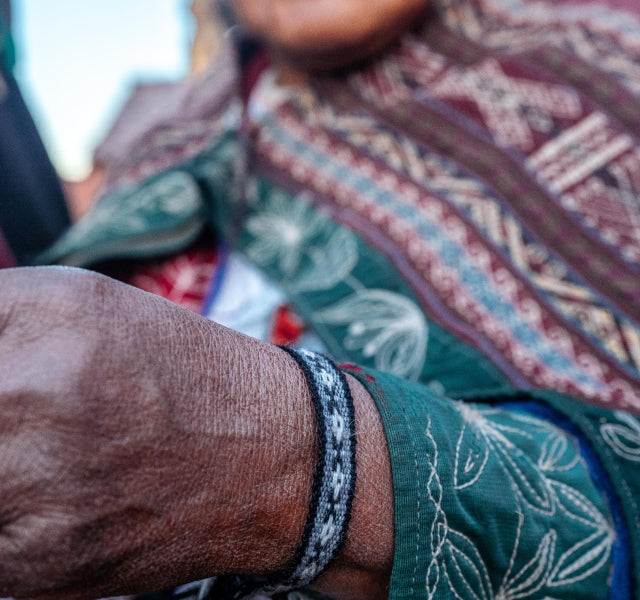 Quechua woman wearing an alpaca bracelet