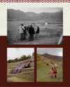 Three-photo collage of Andean people and weavers working and posing in mountain landscapes