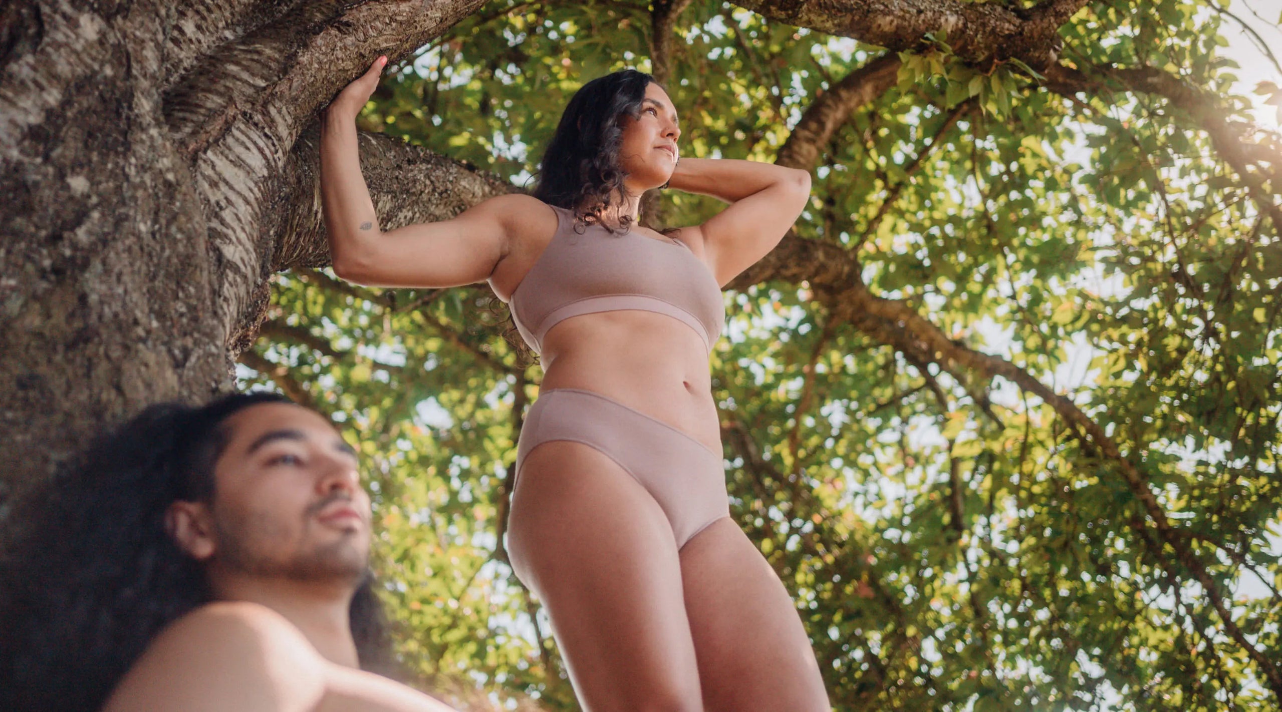  A couple wearing alpaca underwear in the nature 