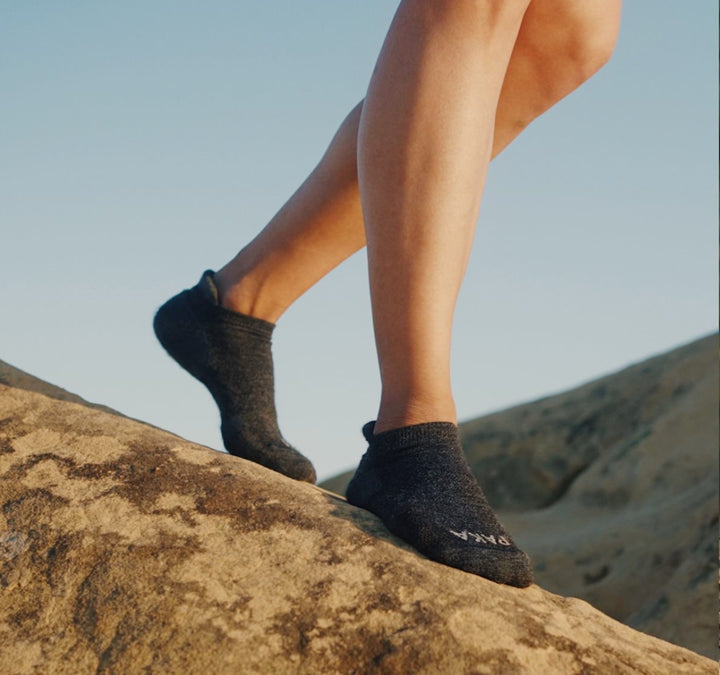 Alpacas ankle socks in dark grey womens socks in natural setting 