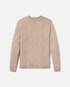 Front view of Lightweight Crew sweater in. Timber/ Tan showcasing crewneck, ribbed collar and hem, side-seam detail and leather logo patch on white background