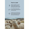 Banner showing headline Time for a bath and washing tips for alpaca fiber over a small herd of alpacas