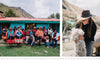 Community members seated outside a colorful building in a Peruvian village; woman holding an alpaca near mountains