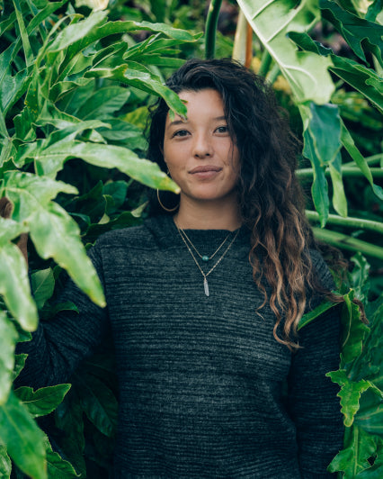 Woman Named Maya Wearing The Hoodie Charcoal / Dark Grey Alpaca Wool Hooded Sweater by Green Plants – PAKA Apparel