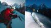 Men climbing mountain in the dark in jackets