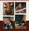 Collage of traditional activities including pottery, weaving, and a person in traditional attire.