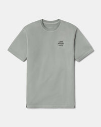 Gray t-shirt with 'LOVE NATURE BACK' text on a white background