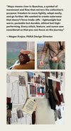 Quote graphic showing PAKA design director praising Mayu’s lightweight warmth and refined design