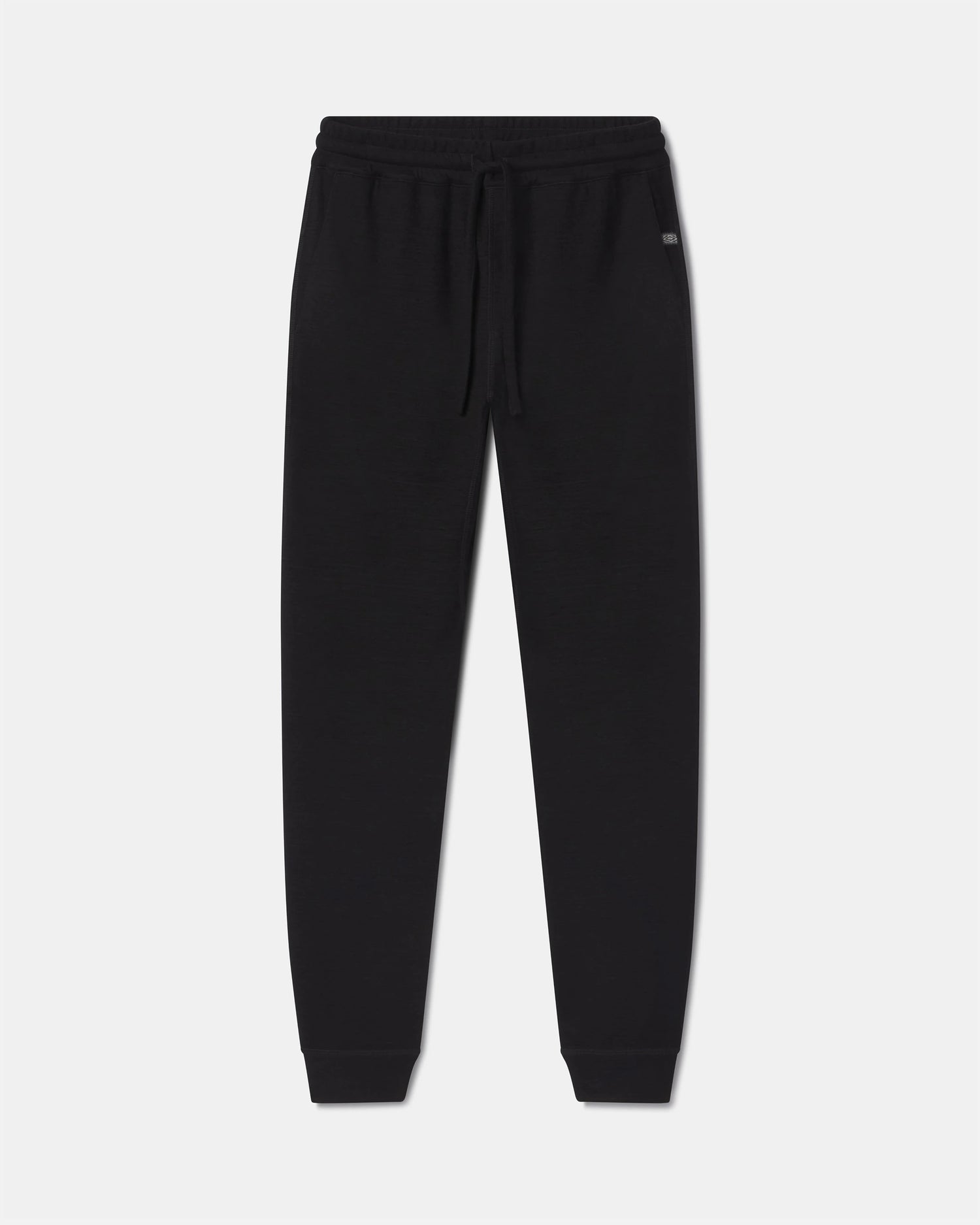 Front view of Men’s Breathe Jogger in black showing drawstring waistband and tapered cuffs on light gray background