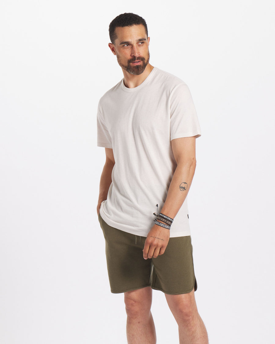 Man Wearing Cream / White Alpaca Blend T-Shirt for Outdoors and Casual - PAKA Apparel