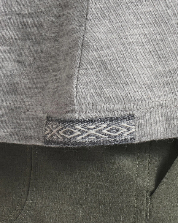 Close-Up of Inca ID on Waist of Men's Aire Long Sleeve Outdoor Shirt in Heather Grey – PAKA Apparel