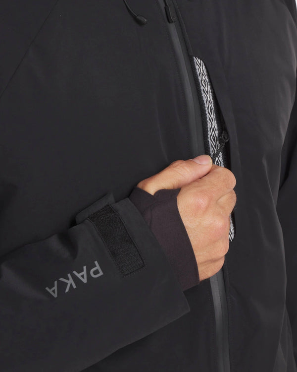 Close Up of Inca ID by Zipper of Men’s Apu Parka in Black – PAKA Apparel