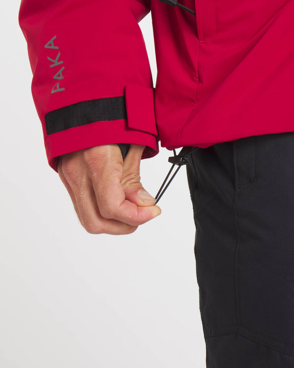 Hand Pulling Waist Drawstring of Maca Red Men's Apu Parka Sustainable Ski Jacket – PAKA Apparel