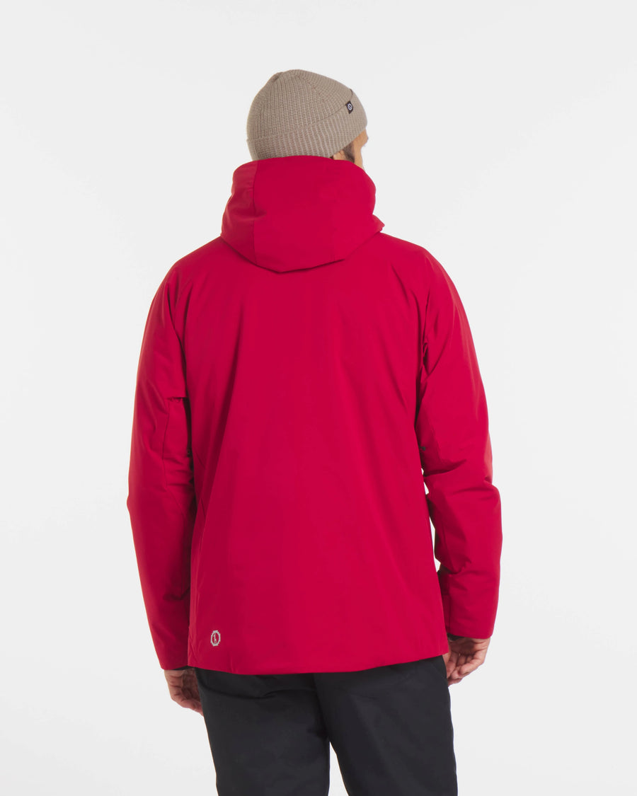 Backside of Man in Maca Red Apu Parka  with PAKAFILL Alpaca Insulation – PAKA Apparel