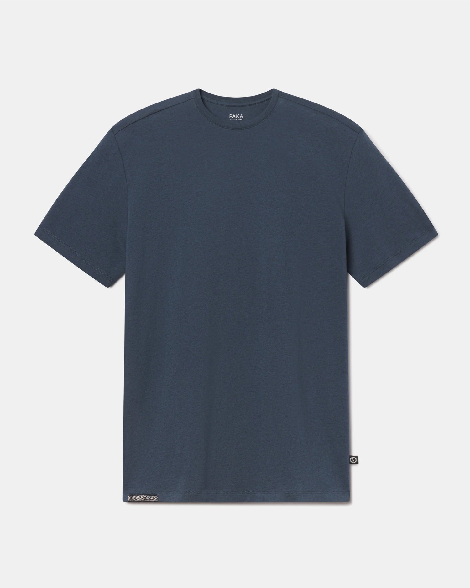 Front view of men’s navy Essential Tee showing crew neckline and short sleeves on white background