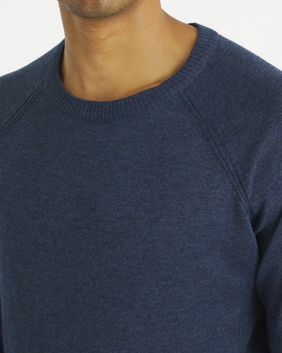 Close-Up Torso Shot of COOLPLUS Moisture-Wicking, Ultralight Men's Alpaca Crewneck Sweater - PAKA Apparel
