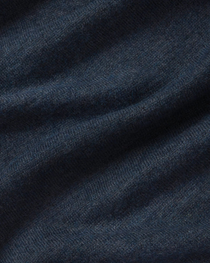 Front view of Men’s Ultralight 1.0 Crew in navy showing ultralight alpaca knit, crew neckline, and slim fit on model