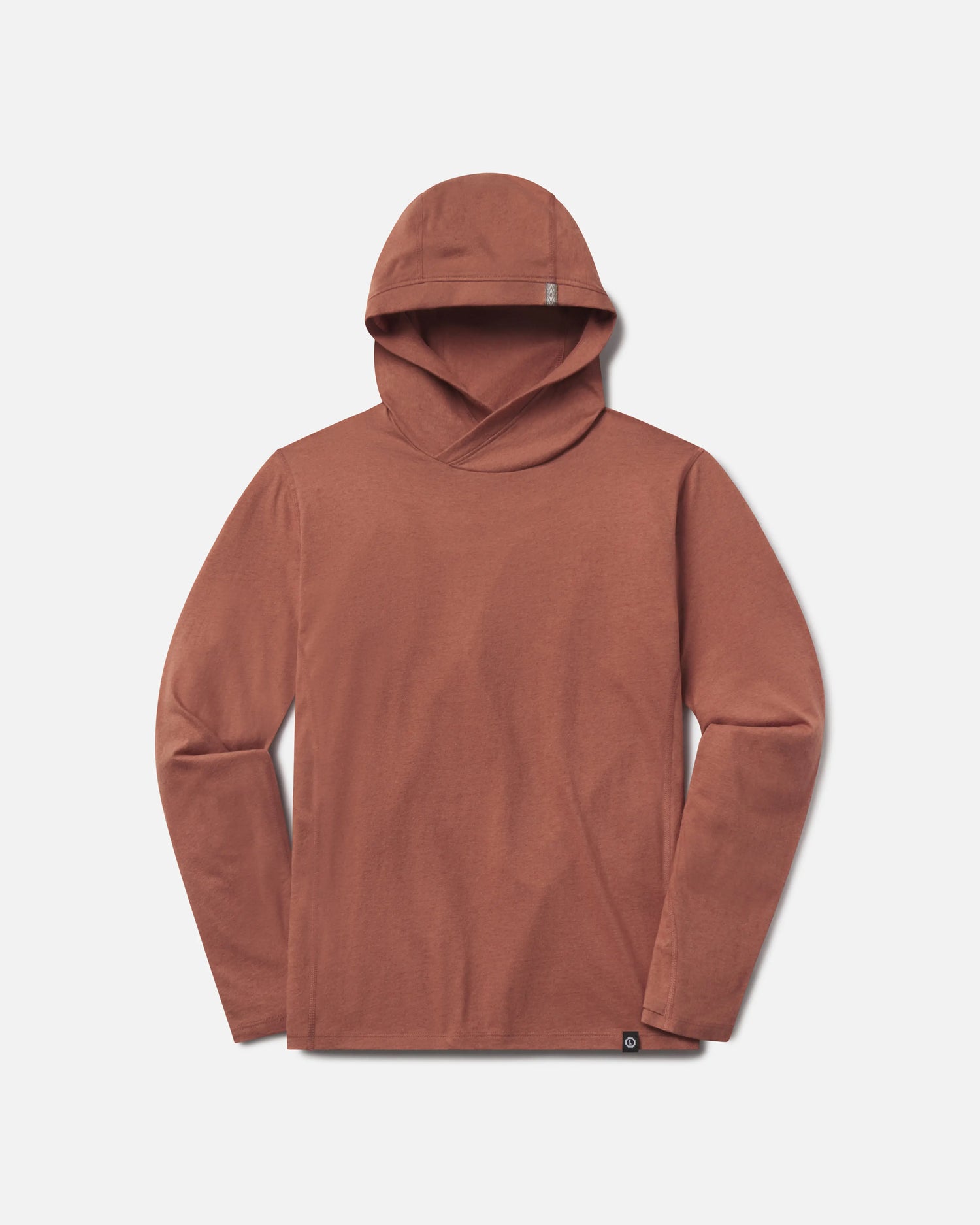 Front flat lay of Men’s Sol Hoodie showcasing hood and lightweight alpaca blend fabric on light gray background