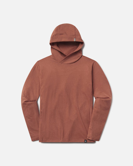 Front flat lay of Men’s Sol Hoodie showcasing hood and lightweight alpaca blend fabric on light gray background