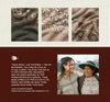 Collage of patterned textiles and two people wearing traditional clothing.