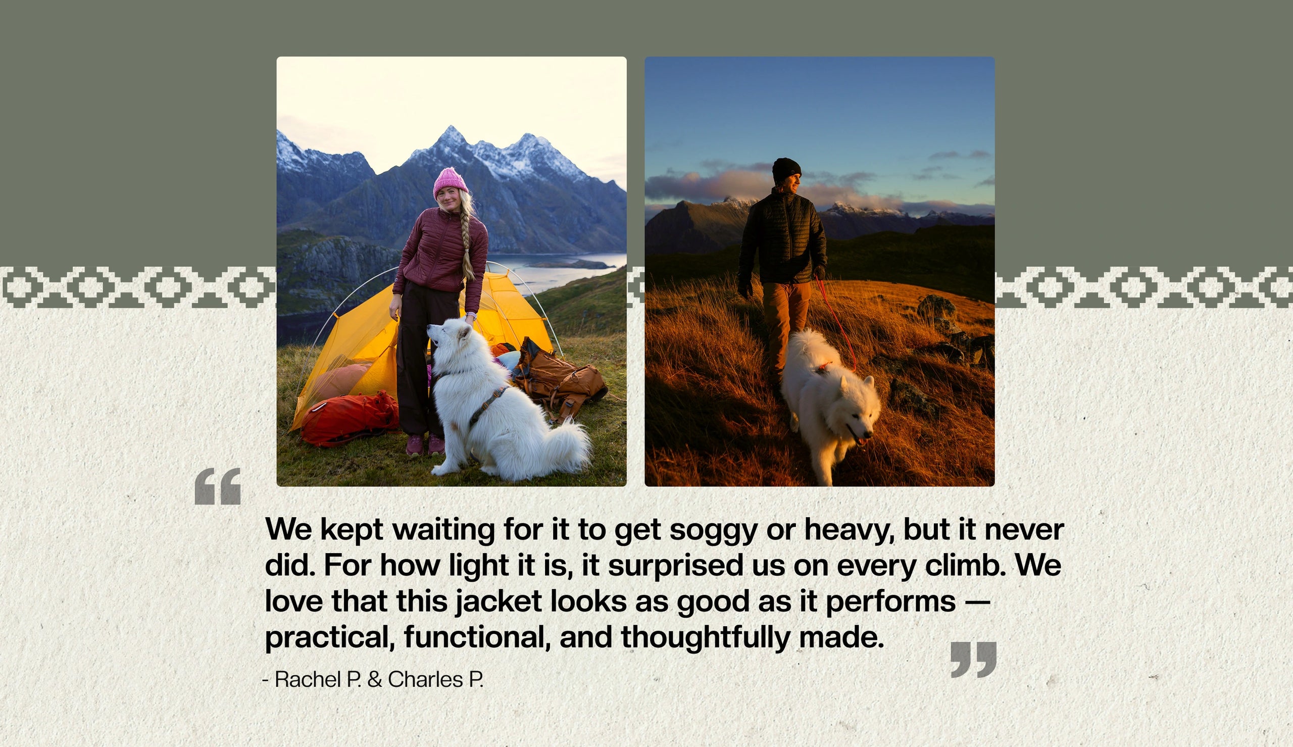 Photo collage showing three outdoor scenes: alpine slopes, long-distance biking, and an Arctic coastal landscape