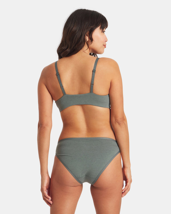 Rear view of Women’s Essential Triangle Bralette in Balsam showcasing adjustable straps and wide underband on white background