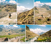 Collage of four photos showing climbers hiking and resting on rocky Andean ridges near Santiago, Chile under clear blue skies