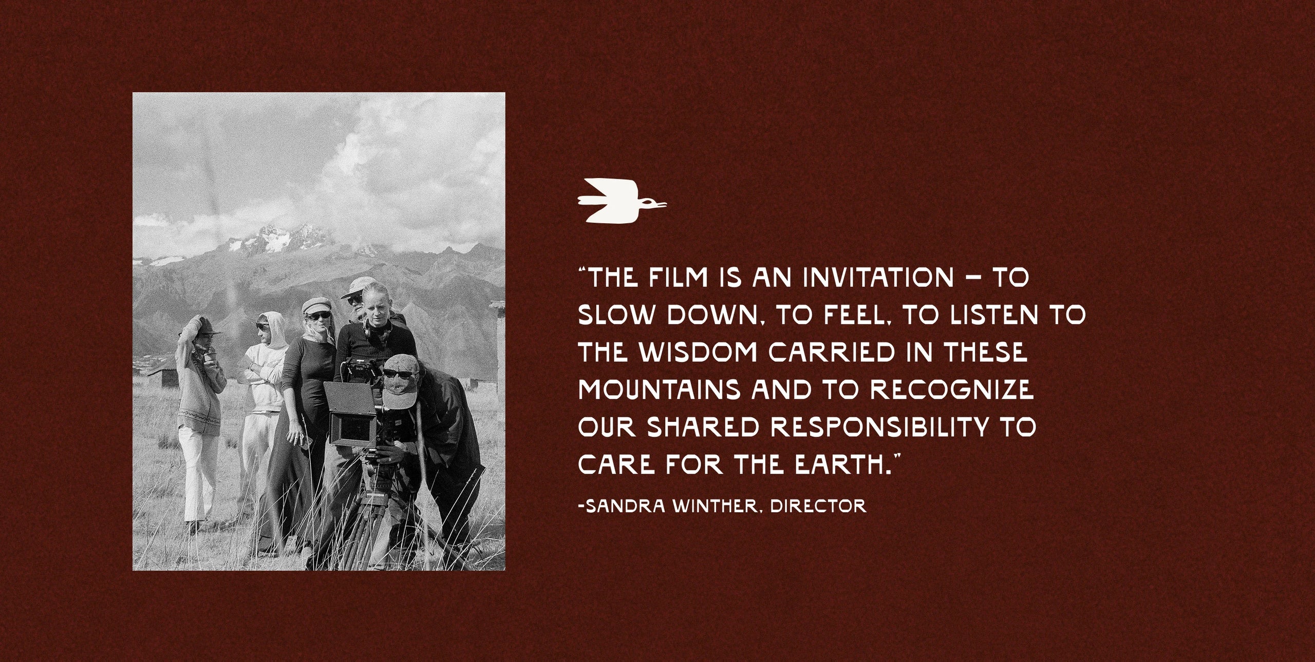 Quote card with a portrait and a quote from director Sandra Winther about the film Yachapa