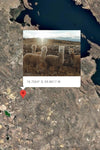 satellite map screenshot showing a pinned location near the coast with an inset photo of alpacas at a farm