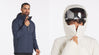 Two models in PAKA outerwear: man in navy pullover looking right; person in off‑white insulated jacket with helmet