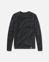 Flat-lay of The Original Crew alpaca crewneck in charcoal marled knit with raglan sleeves and logo tab on white