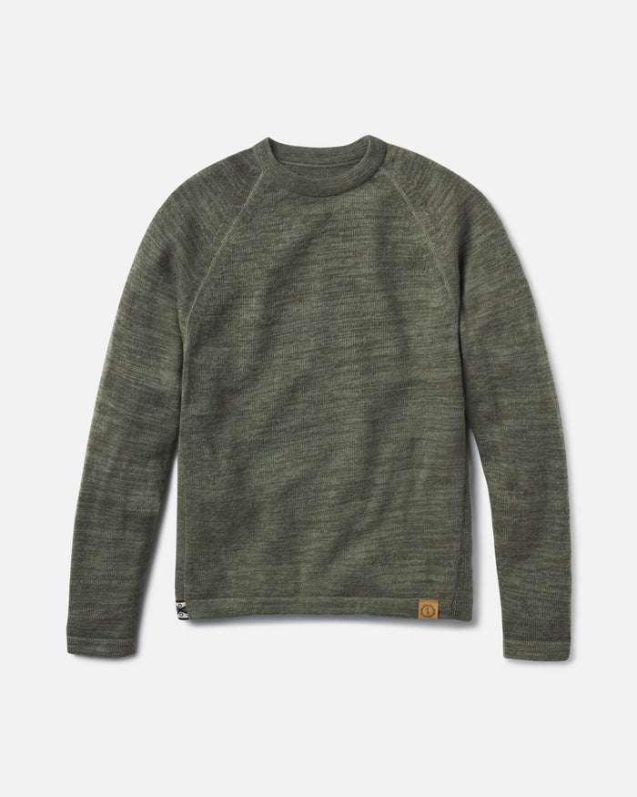 Front view of The Original Crew alpaca wool crewneck sweater showing raglan sleeves and knit texture on light gray background