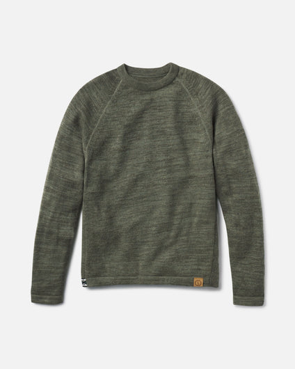 Front view of The Original Crew alpaca wool crewneck sweater showing raglan sleeves and knit texture on light gray background