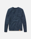 Front view of The Original Crew alpaca crewneck sweater in navy showing raglan sleeves and heathered knit on gray background
