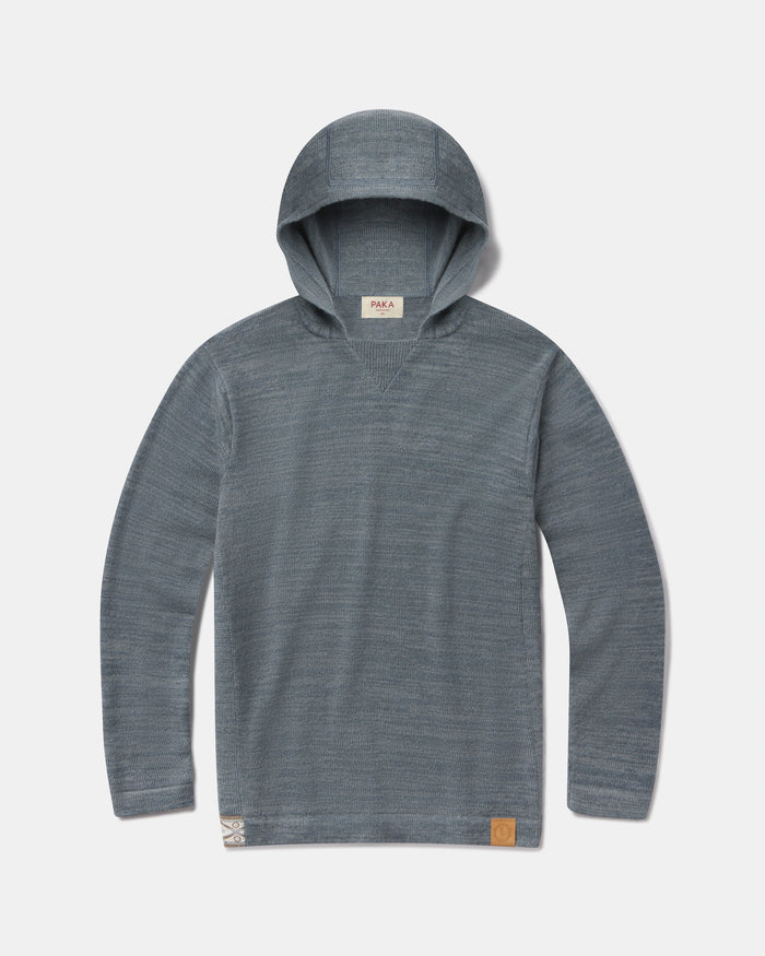 Flatlay image of the front of  PAKA's The Hoodie in Bluestone 