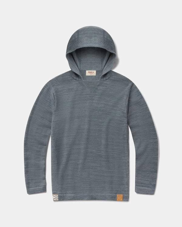 Flatlay image of the front of  PAKA's The Hoodie in Bluestone 