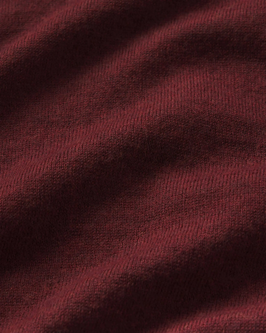 Close-up of The Lightweight Crew fabric in Burgundy showing fine lightweight alpaca knit texture