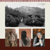 Collage of people in traditional attire with mountains in the background