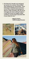 Promotional banner showing three photos of women modeling the new women’s hoodie and a quote about its more feminine fit