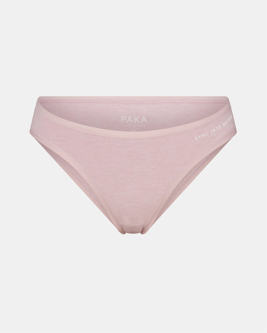 Front view of Women’s Essential Bikini Brief in lilac, low-rise bikini cut with soft heathered fabric on light gray background