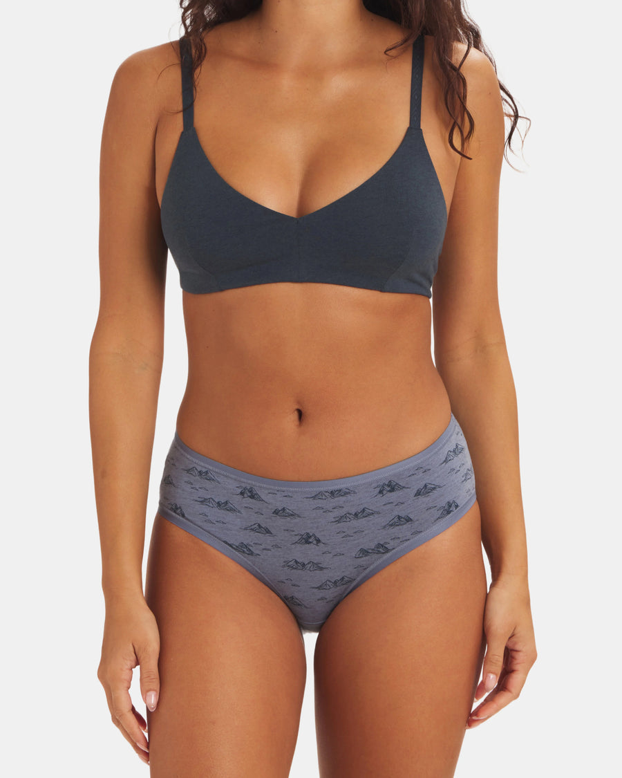 Front view of Women’s Essential Printed Mid-Rise Brief underwear showcasing bluestone mountain print and mid-rise coverage on white background