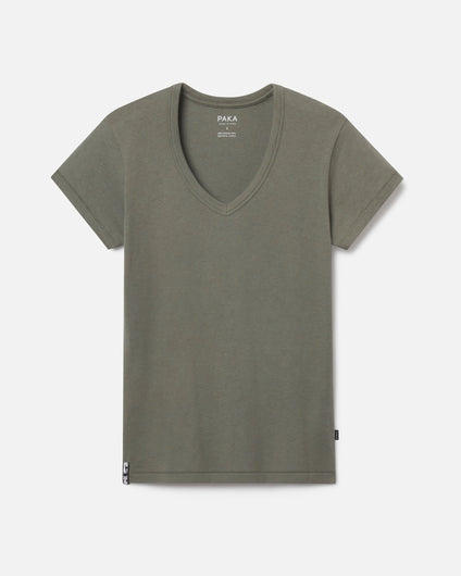 Forage Green Alpaca Wool Blend Women's V-Neck T-Shirt – PAKA Apparel