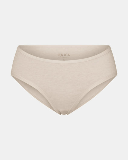 Front view of Women’s Essential Mid-Rise Brief showcasing mid-rise cut and full coverage in birch on light gray background