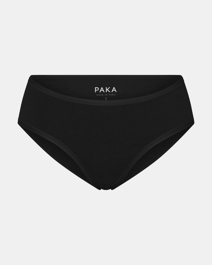 Front view of Women’s Essential Mid-Rise Brief in black showing mid-rise waist and smooth cotton fabric on light gray background