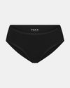 Front view of Women’s Essential Mid-Rise Brief in black showing mid-rise waist and smooth cotton fabric on light gray background