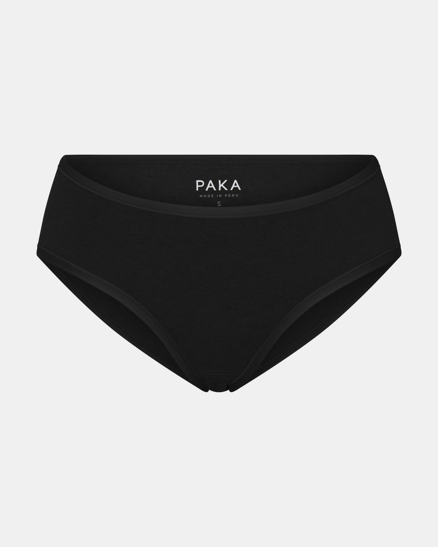 Front view of Women’s Essential Mid-Rise Brief in black showing mid-rise waist and smooth cotton fabric on light gray background